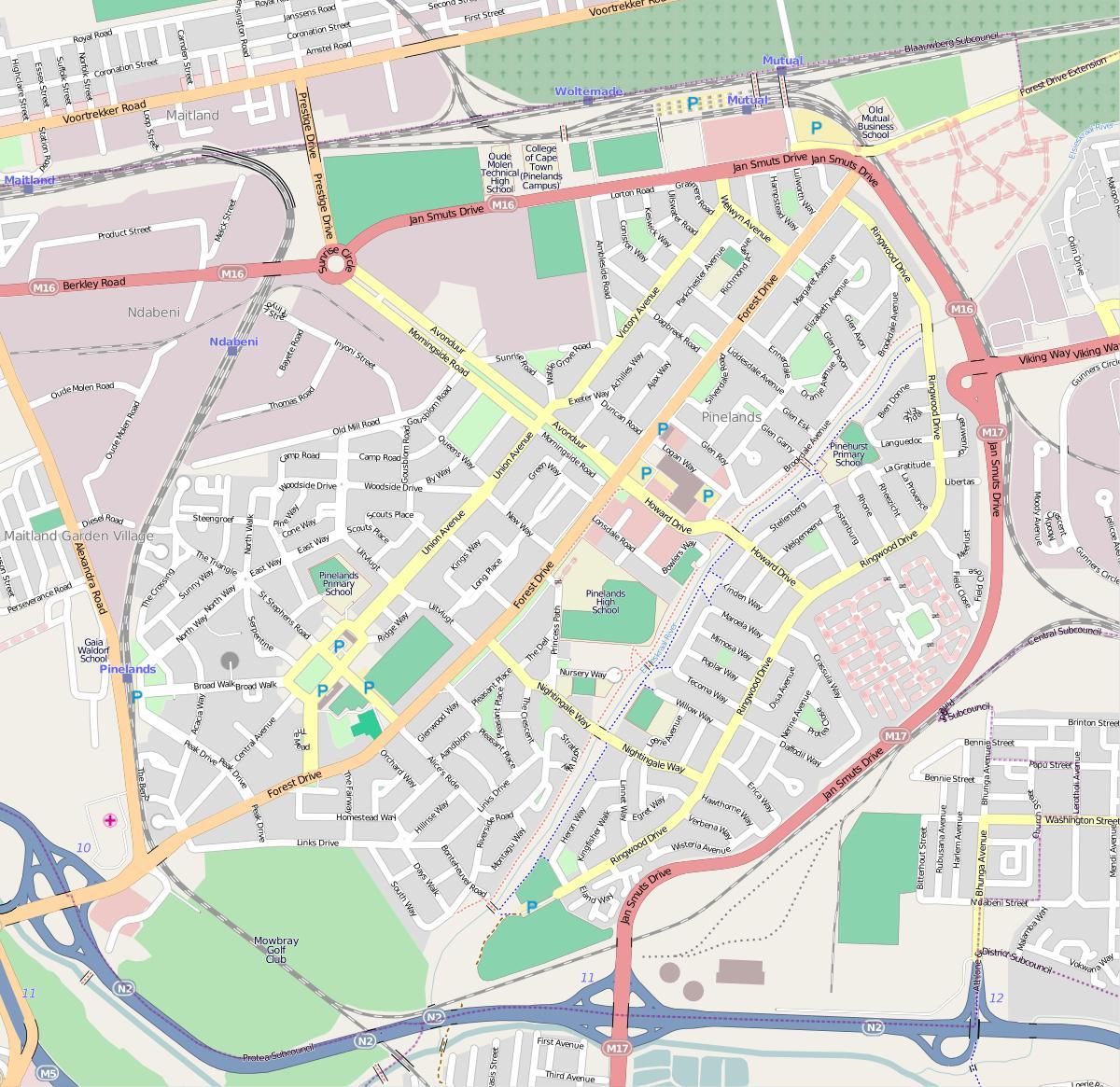 mapa de bosques de pinos Ciudad del Cabo