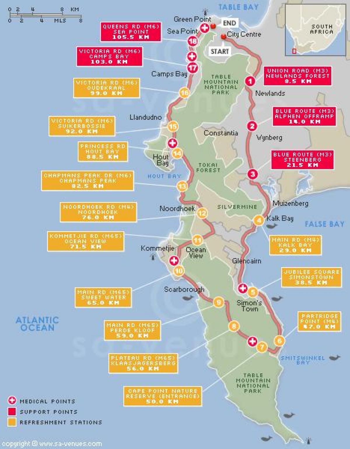 mapa de cape argus ruta
