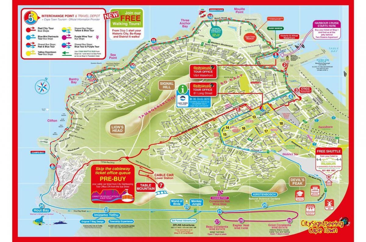 hop on hop off bus de Ciudad del Cabo mapa de la ruta