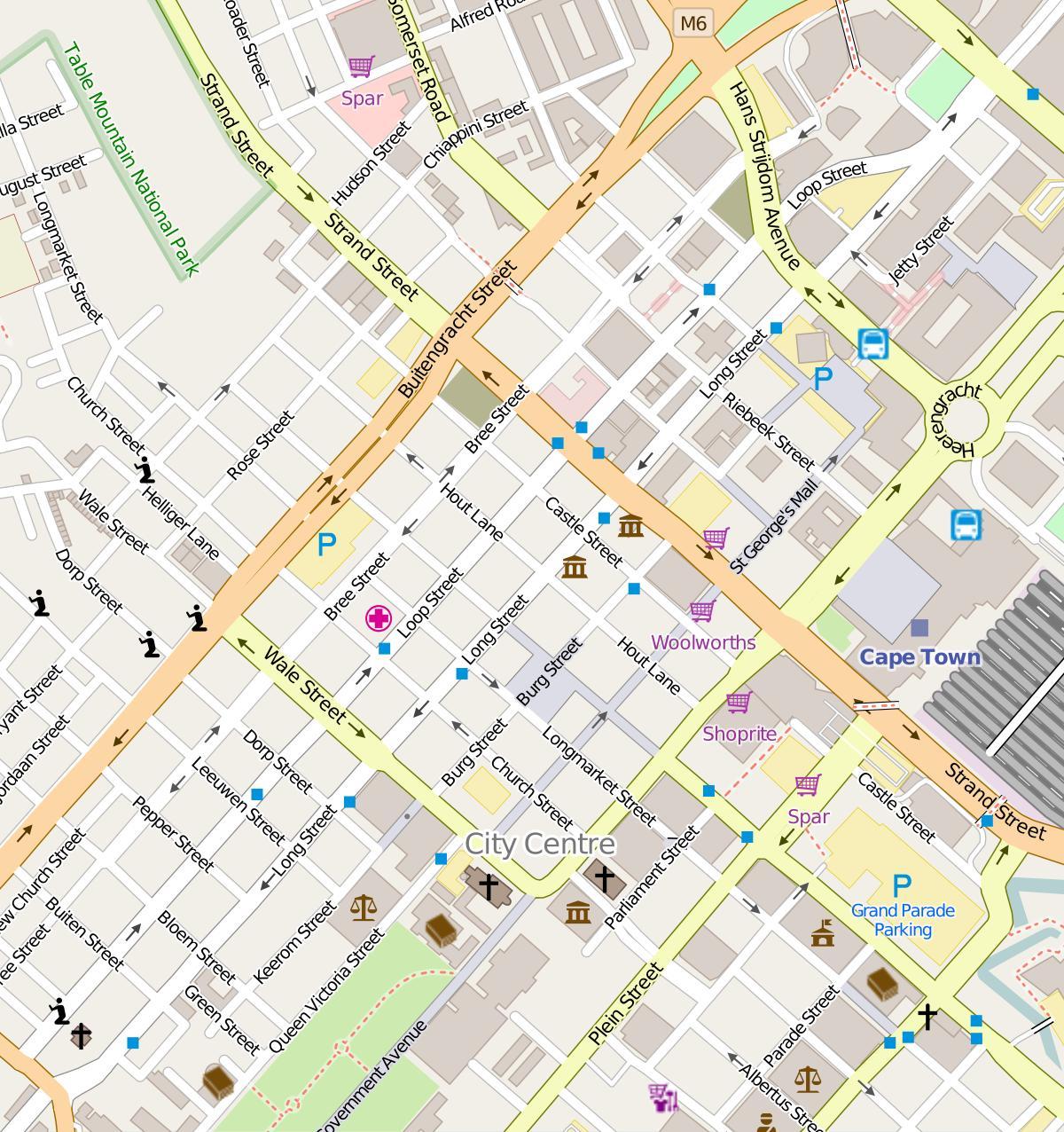 mapa de calle de la ciudad del Cabo centro