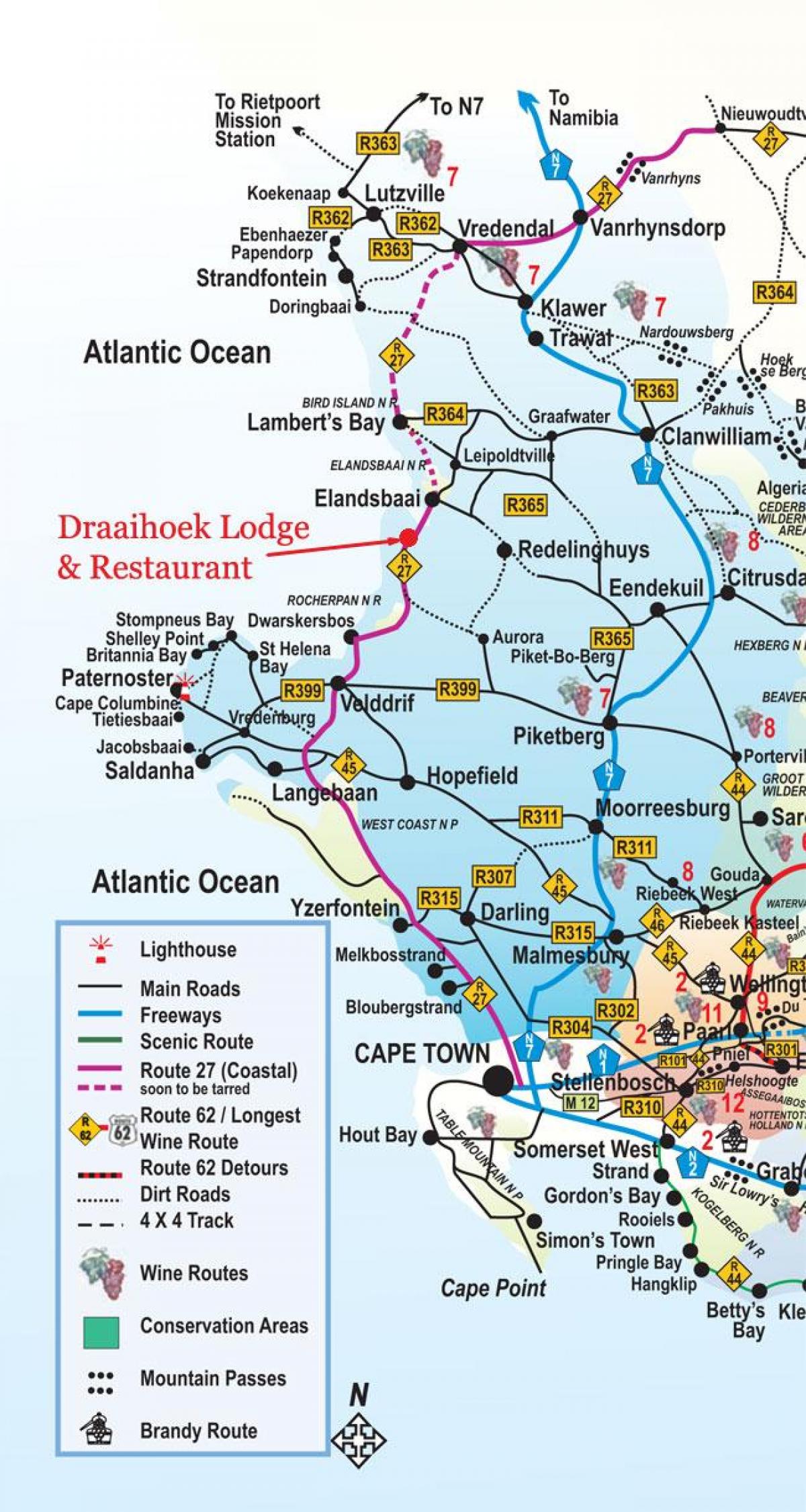mapa de Ciudad de el Cabo de la carretera