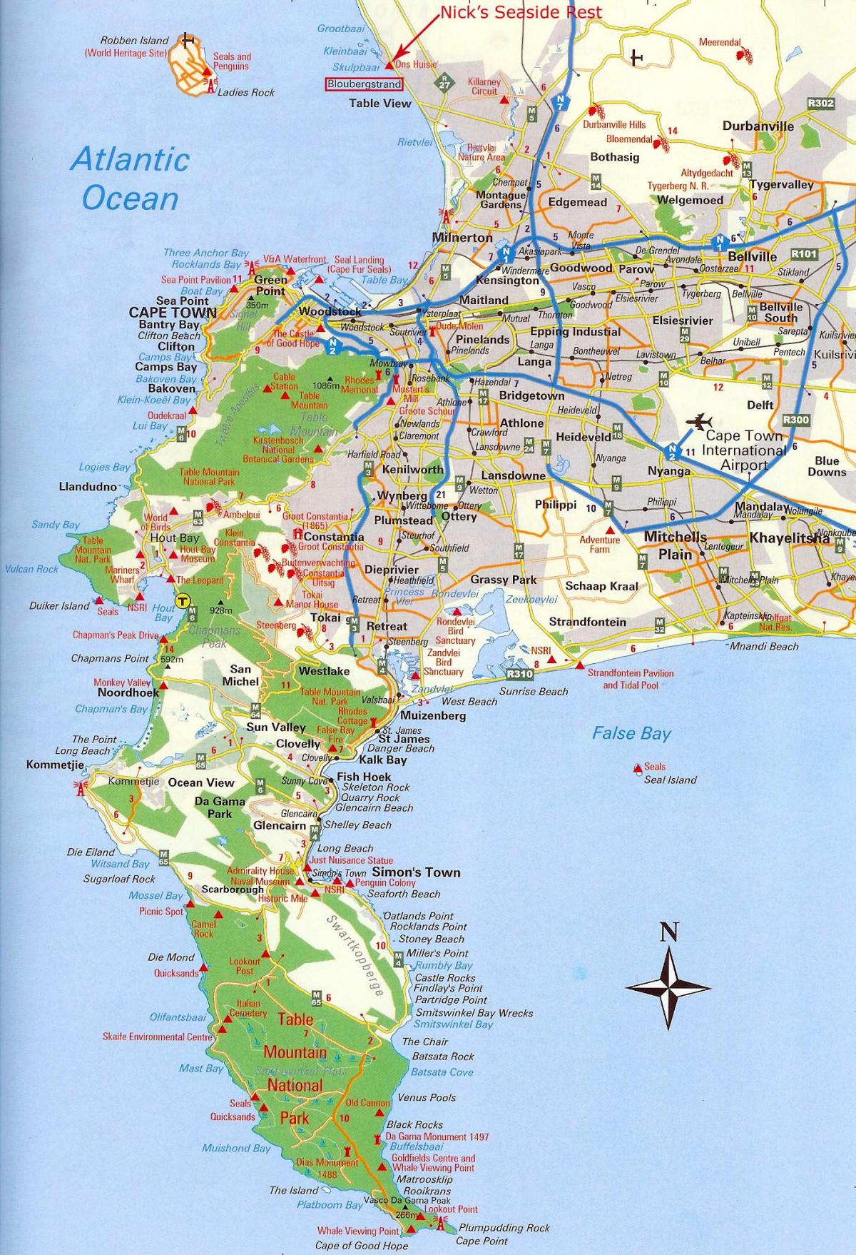 un mapa de Ciudad del Cabo