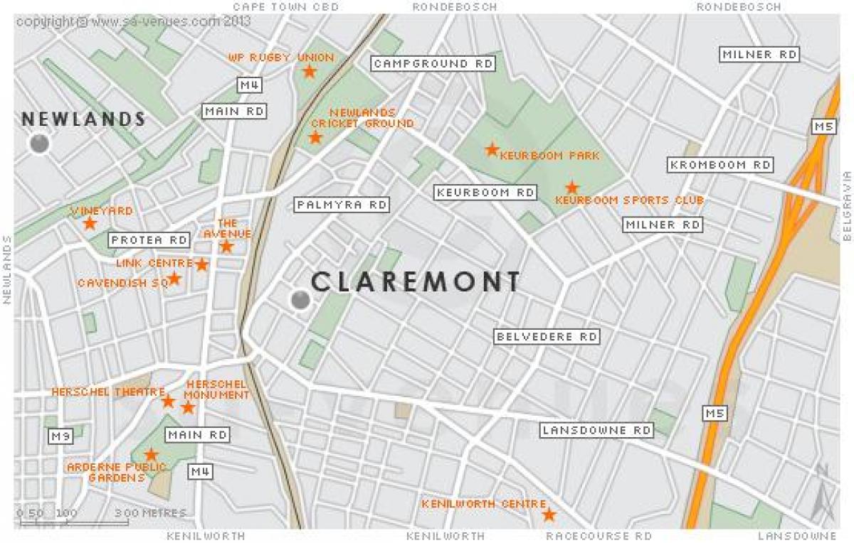 mapa de claremont Ciudad del Cabo