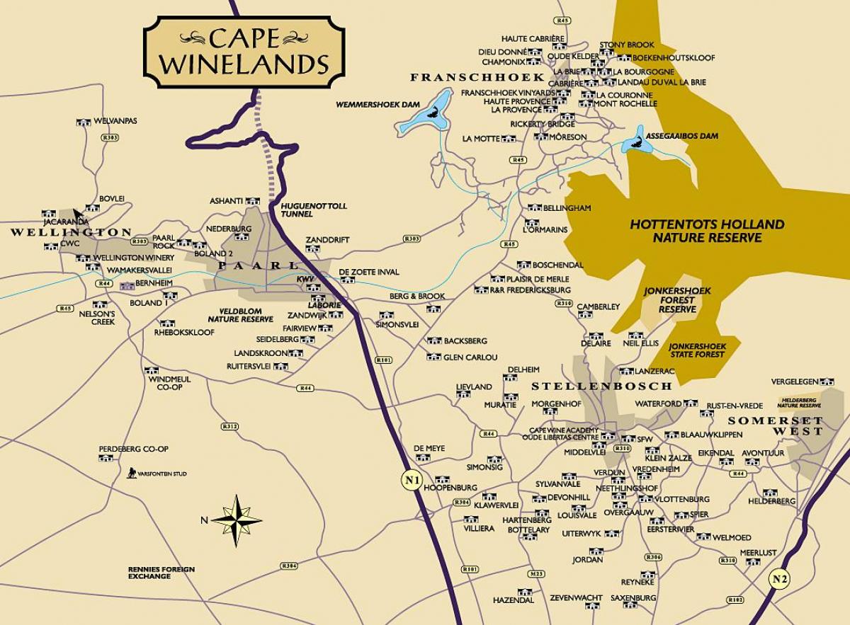 mapa de Ciudad del Cabo winelands