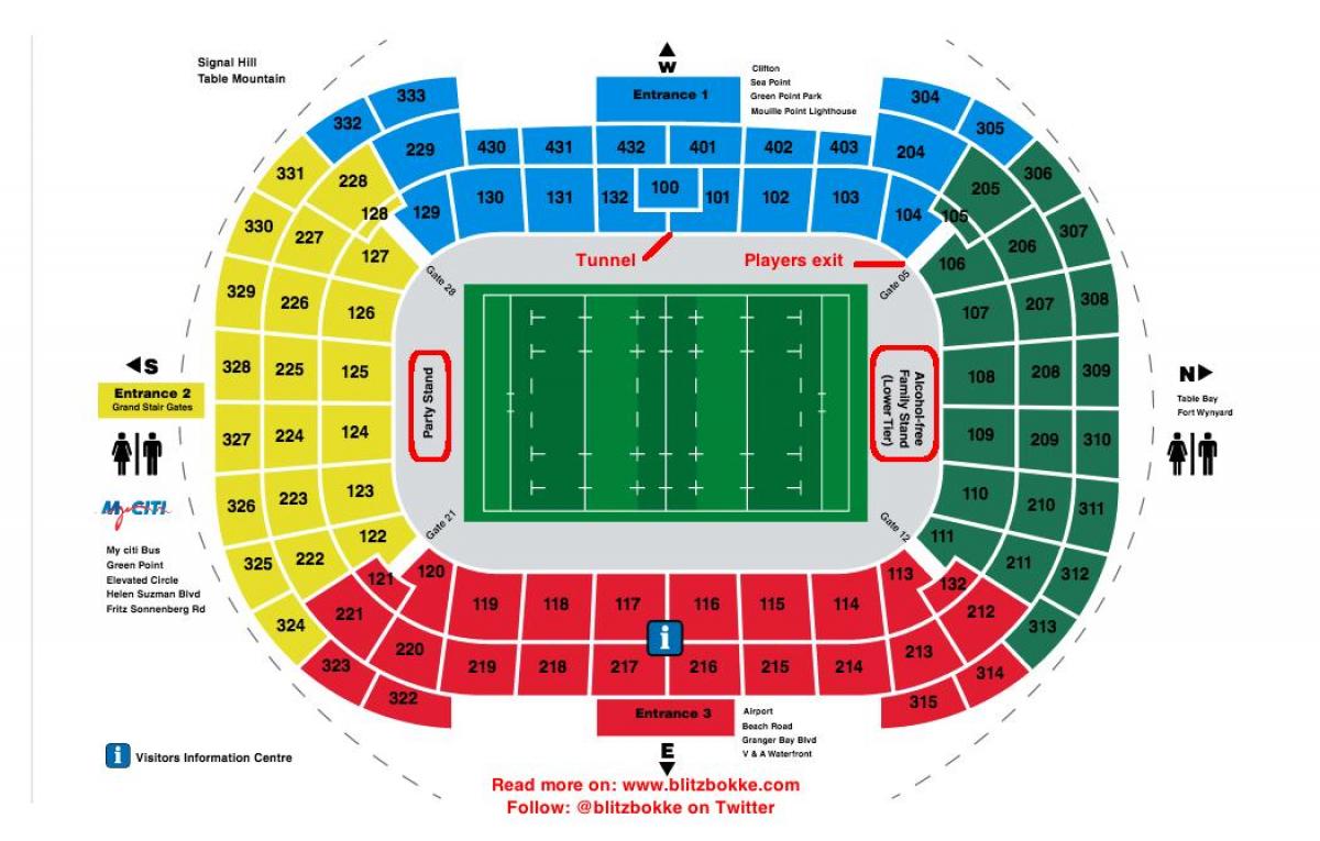 mapa del estadio de Ciudad del Cabo