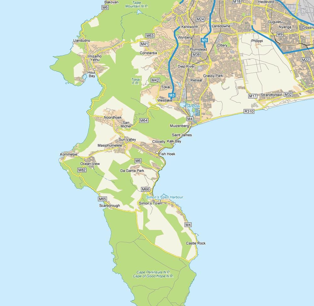 mapa de fish hoek el Sur de África