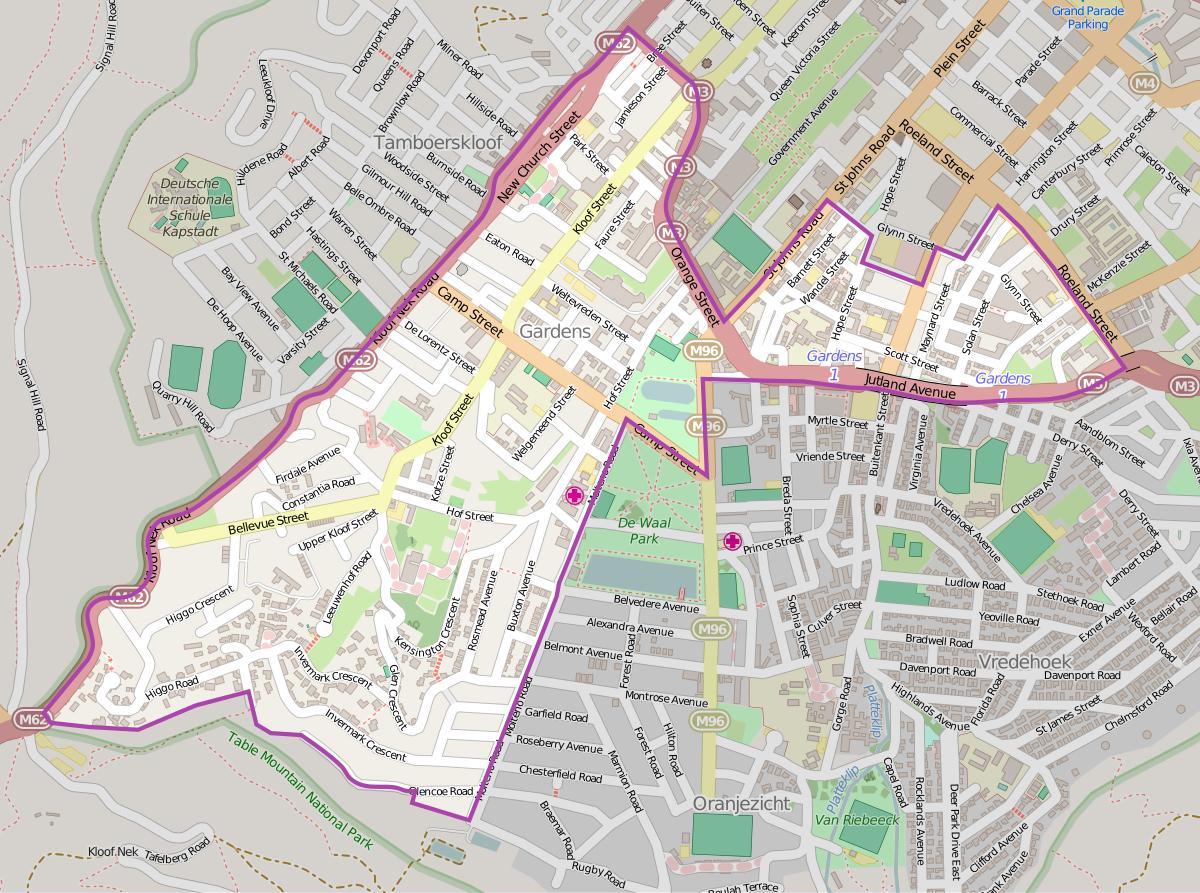 mapa de los jardines de Ciudad del Cabo