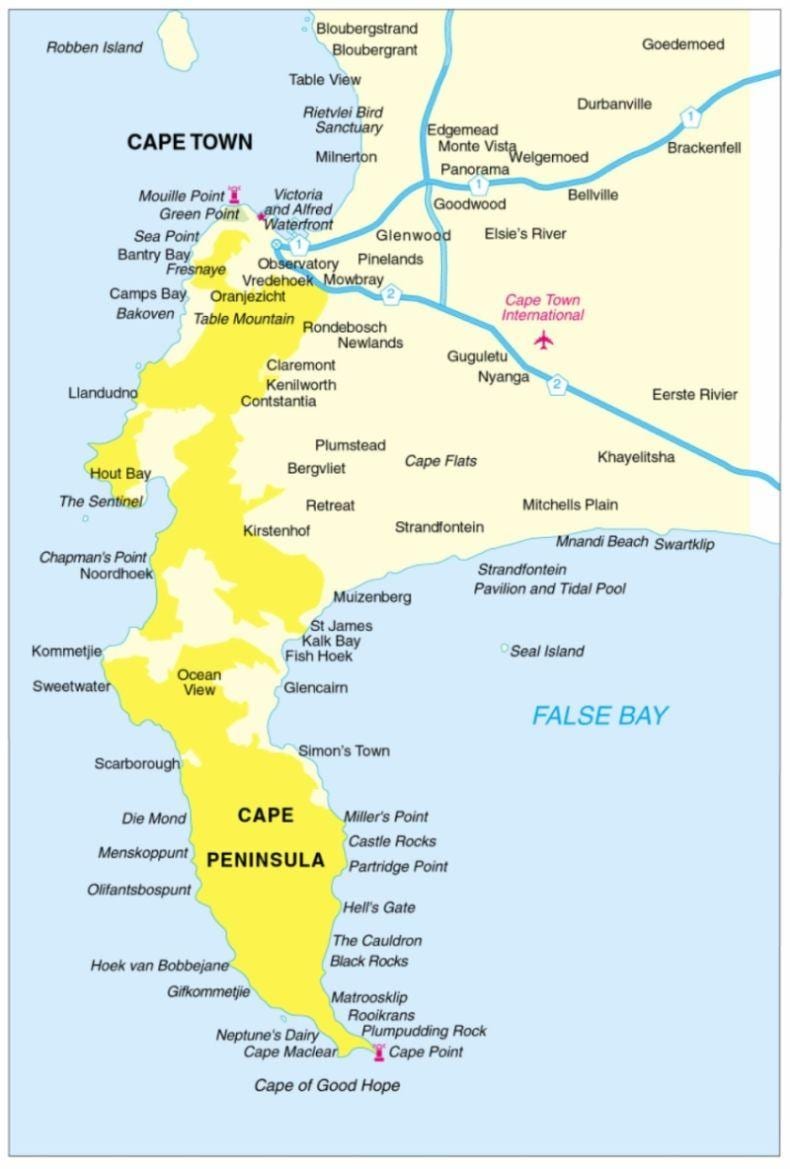 Ciudad del cabo mapa de la peninsula