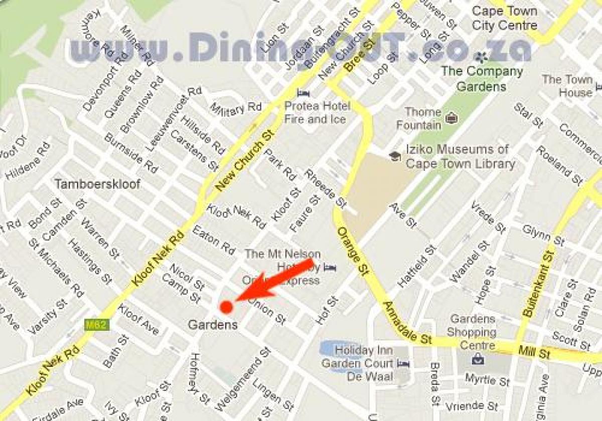 mapa de los jardines del centro comercial de Ciudad del Cabo