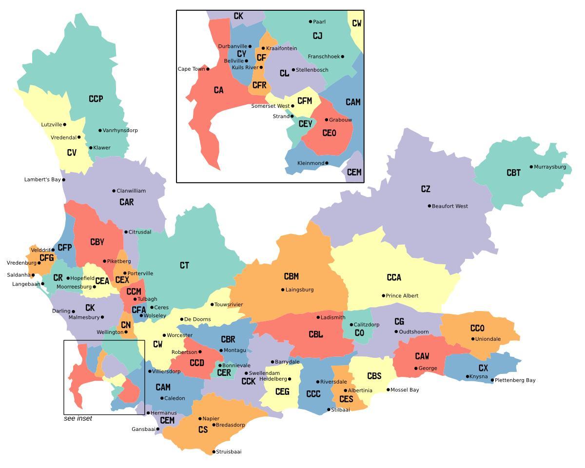 mapa de cabo occidental de los suburbios