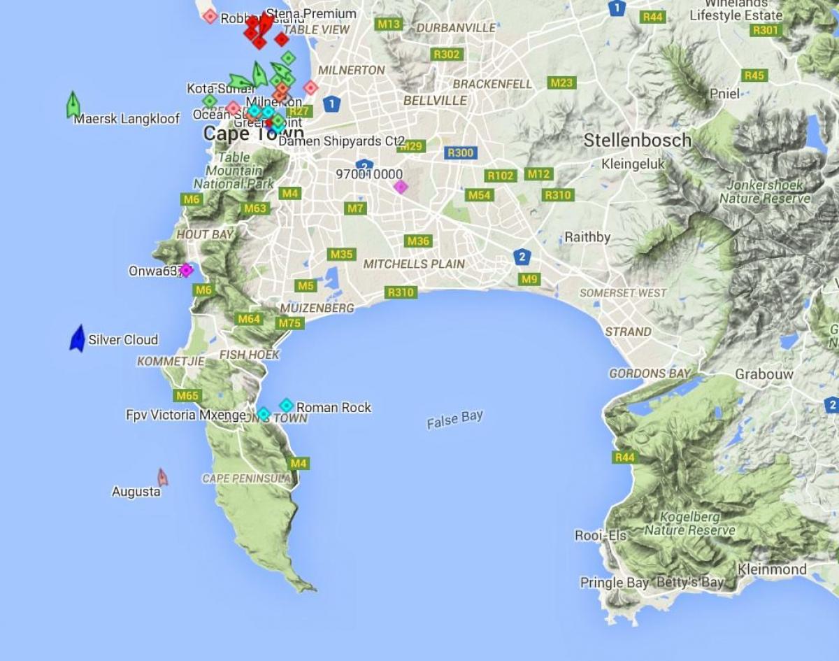mapa de mapa de fish hoek y alrededores