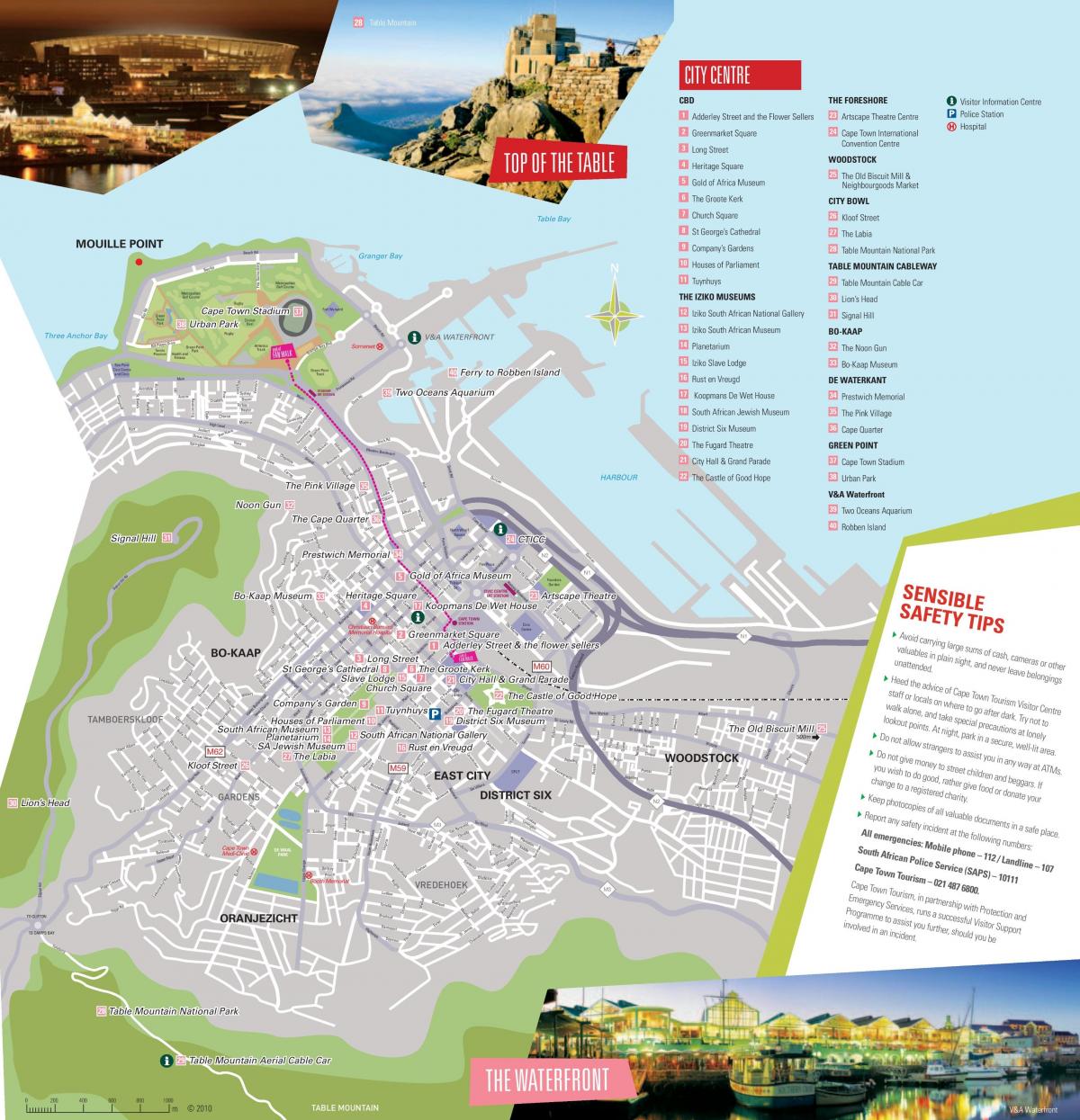 mapa de Ciudad del Cabo, mostrando lugares de interés turístico