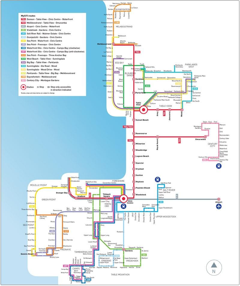 Ciudad del cabo myciti mapa de ruta de autobús