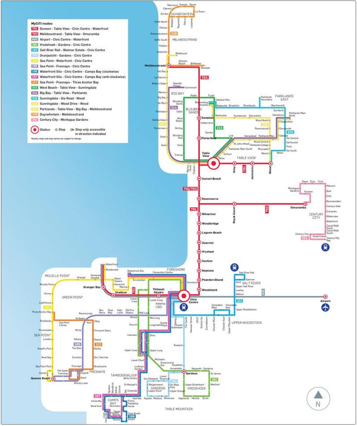 Ciudad del cabo myciti mapa de ruta de autobús