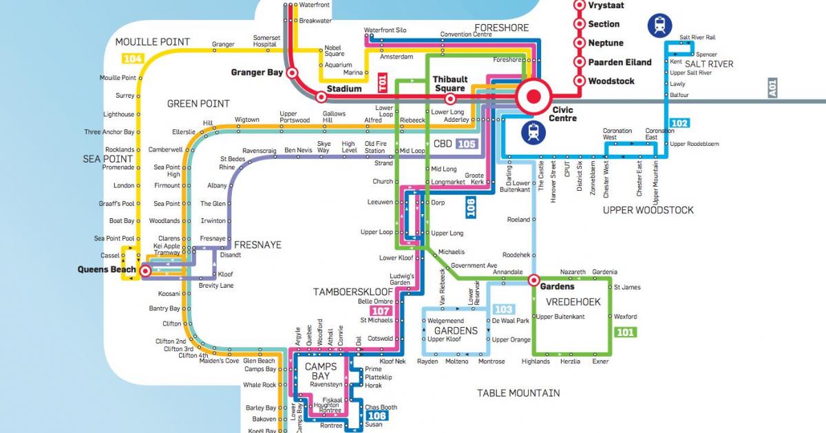 Ciudad del cabo mapa de autobuses