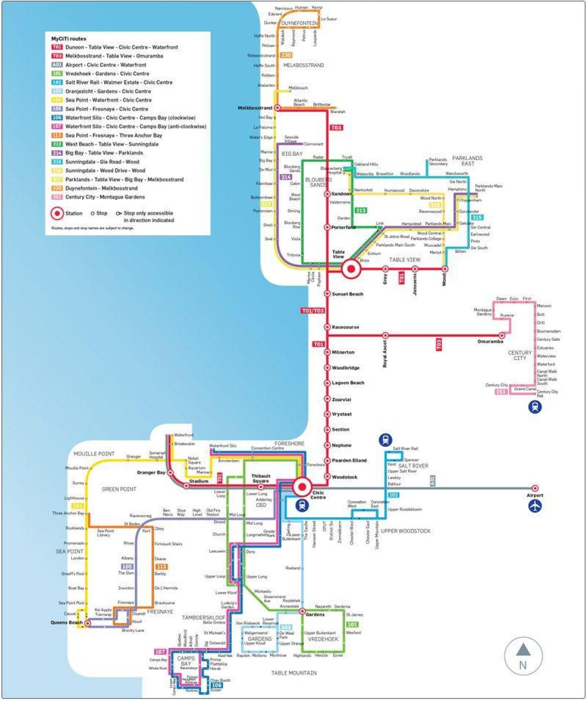 myciti mapa de ruta de autobús