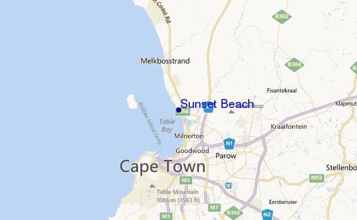 mapa de la puesta del sol de la playa de Ciudad del Cabo