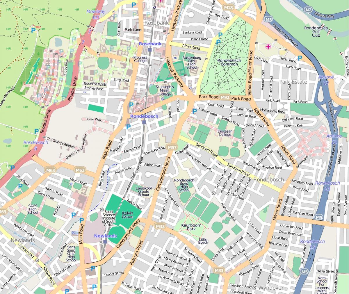 mapa de rondebosch Ciudad del Cabo
