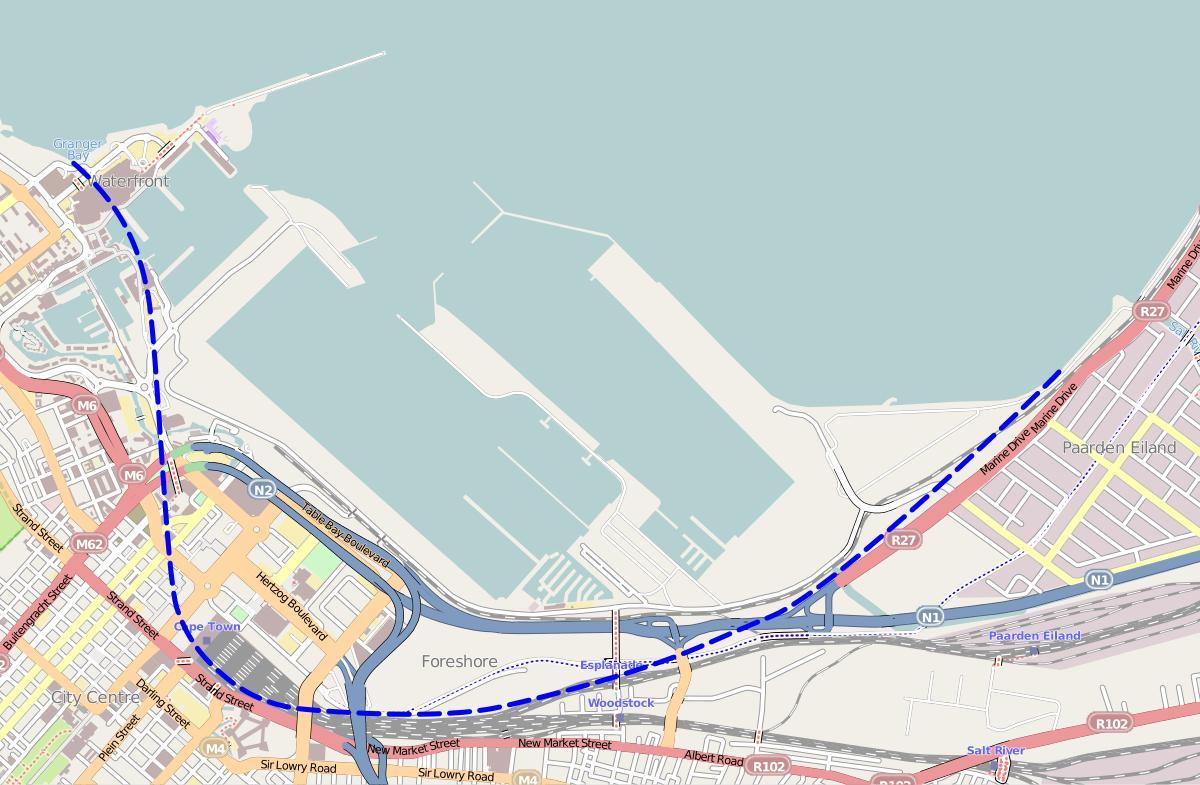 mapa de strand street, Ciudad del Cabo