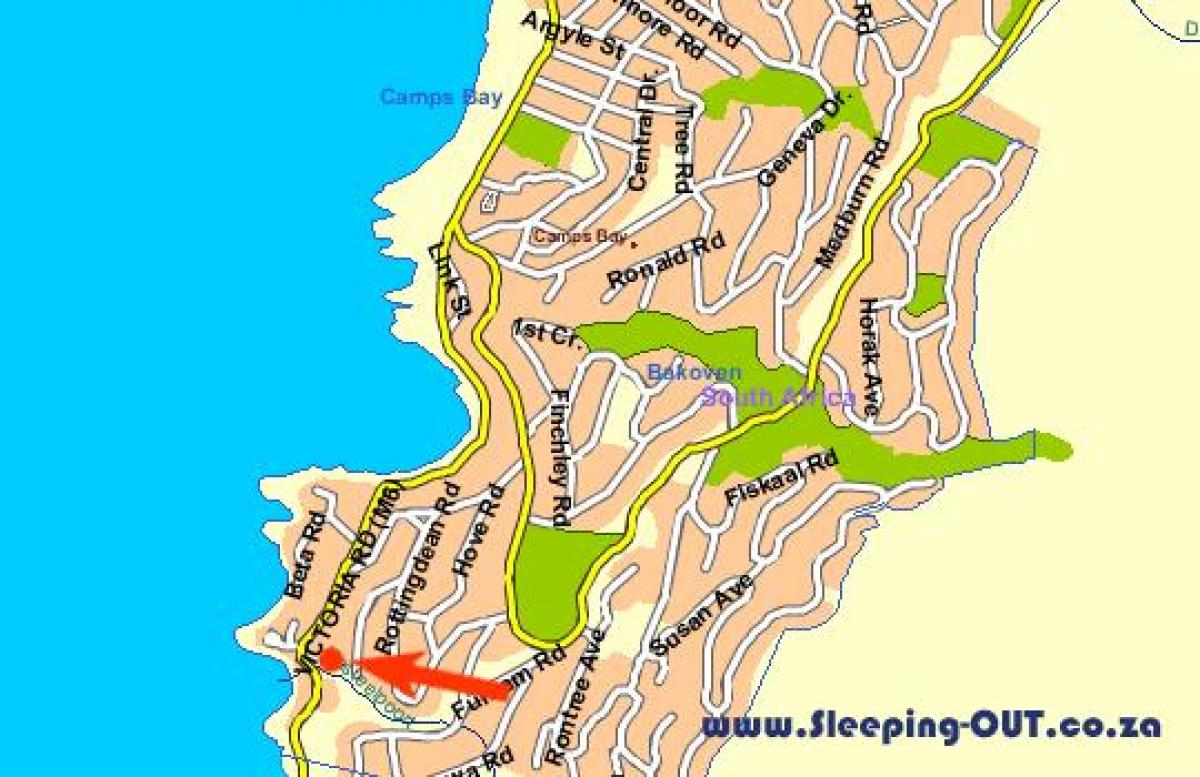 mapa de la vista del océano Ciudad del Cabo