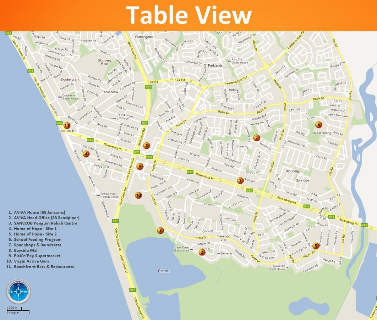 mapa de la vista de la tabla de Ciudad del Cabo
