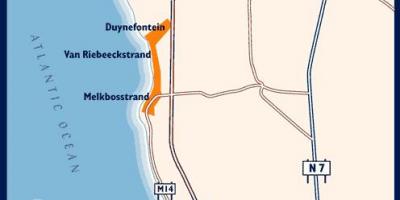Mapa de playa del oeste de Ciudad del Cabo